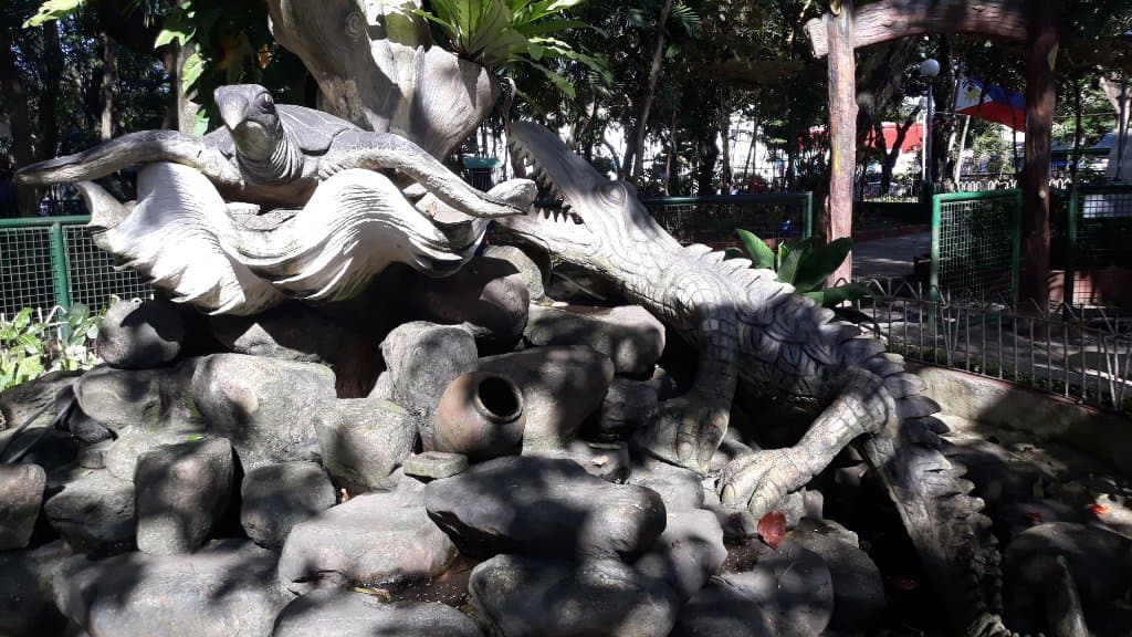 Gator and Monkey statues