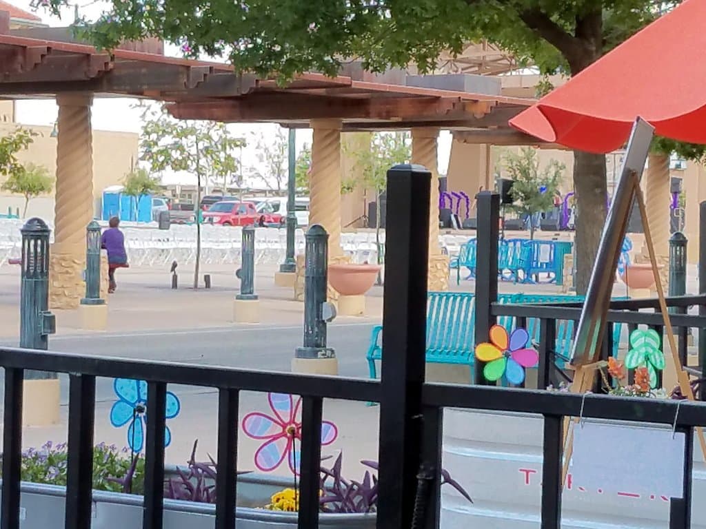 View of Plaza de Las Cruces before Purple Madness