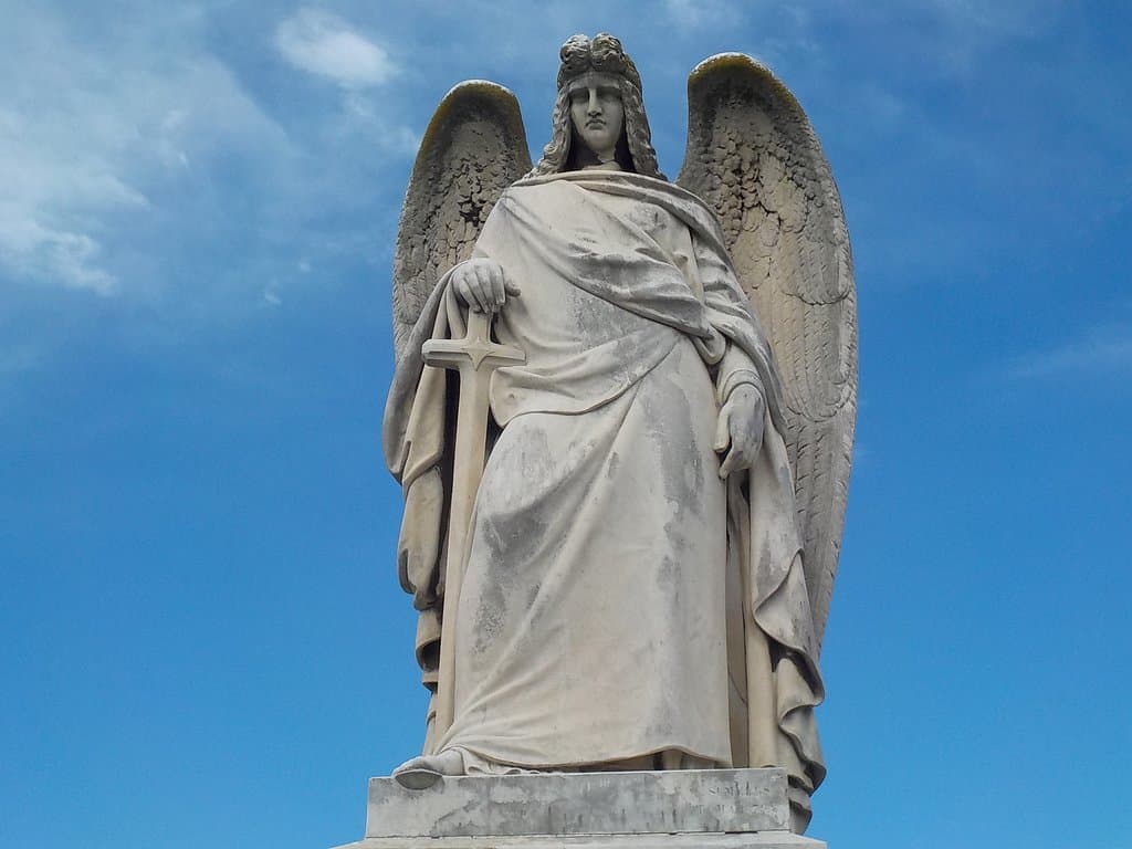 A stern looking angel