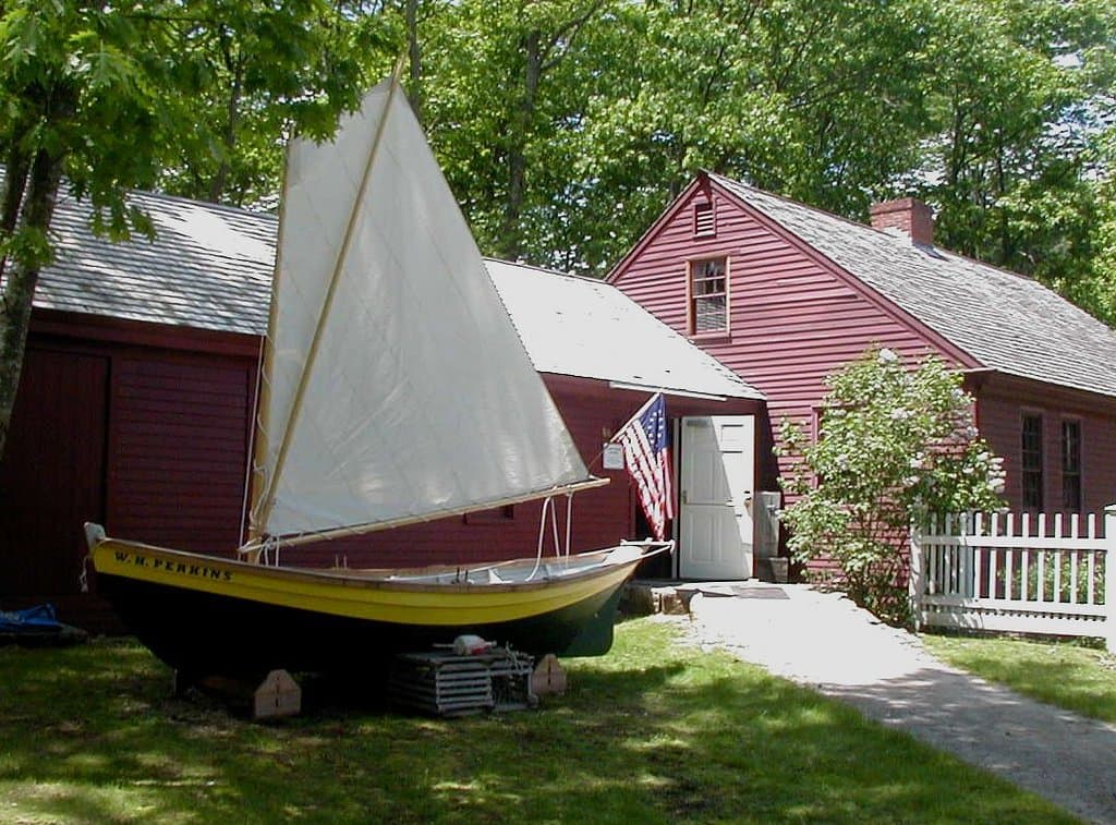 Entrance to the OHM with a replica of W. H. Perkins' dory