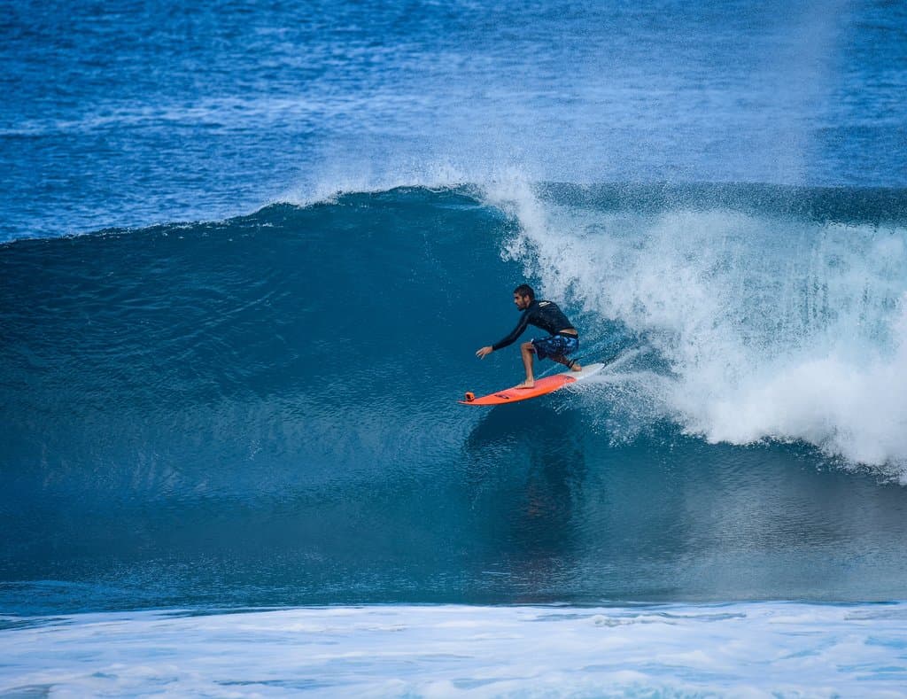 Surfing the barrel at Pipeline, HI.