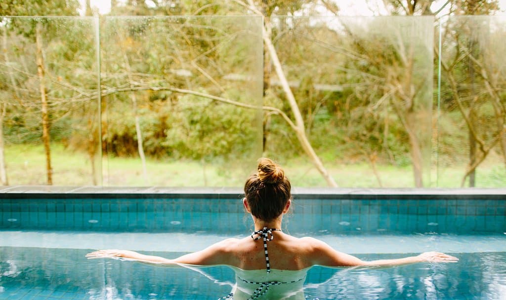 The Creekside Pool, part of our Sanctuary experience, looking out towards Spring Creek.