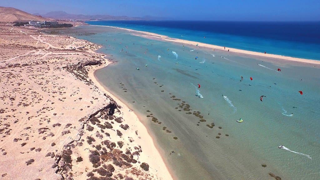 Airview of the Sotavento lagoon - exclusive teaching area for René Egli Fuerteventura