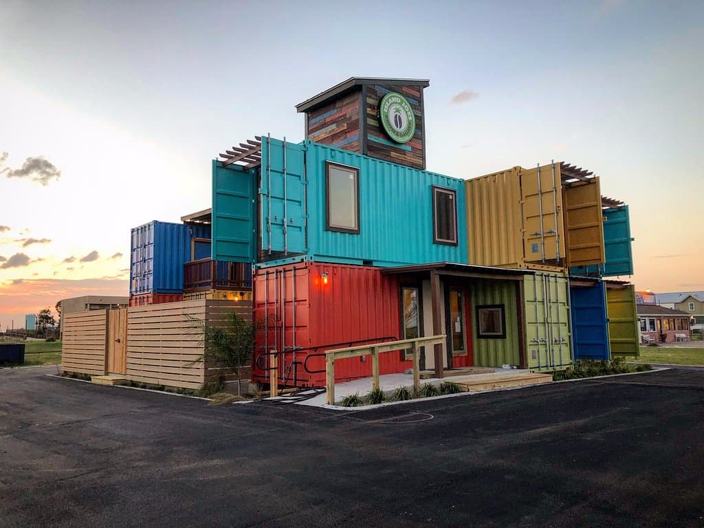 Island Joes New Location made form 10 shipping containers.