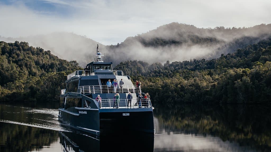 Quiet cruising on the Gordon River with electric motors aboard Spirit of the Wild