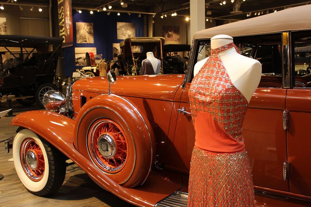 Classic American cars and exquisite antique fashions are paired throughout the museum.