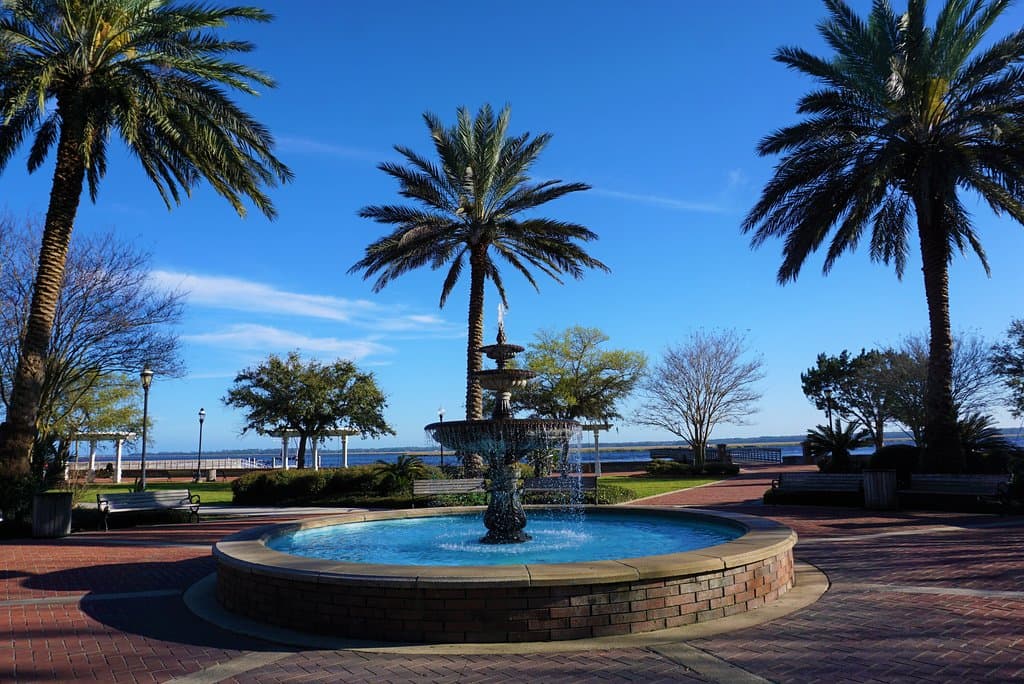 Breathtaking fountain and swings