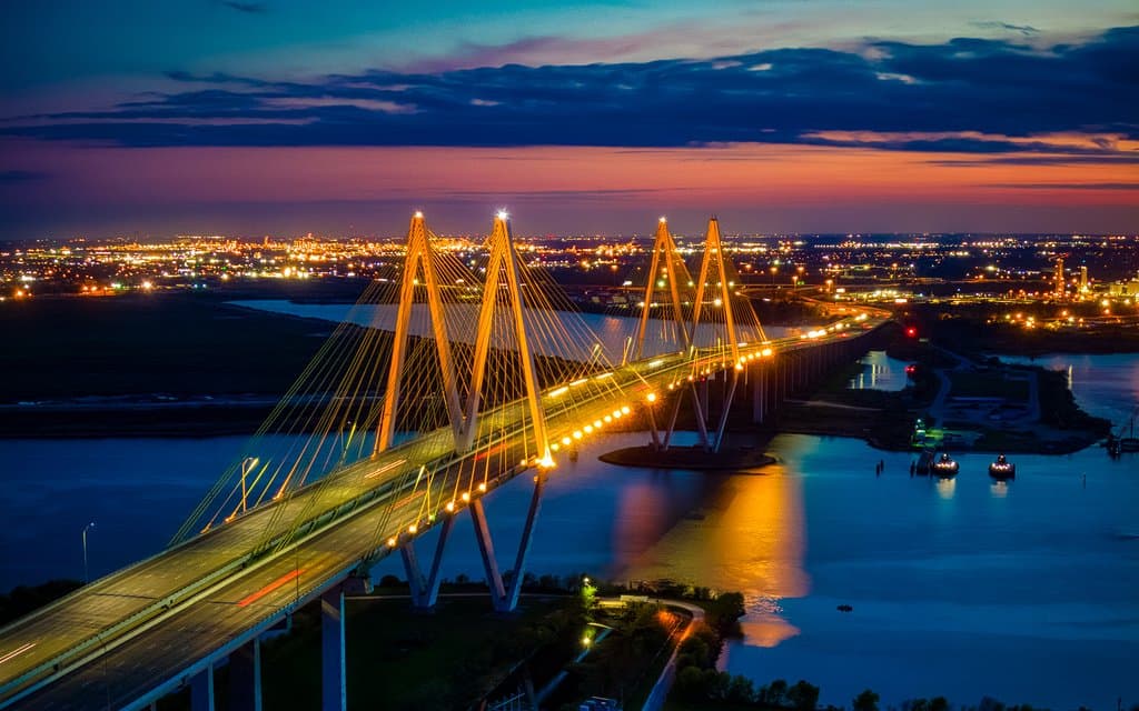 This photo was taken with a drone during dusk
