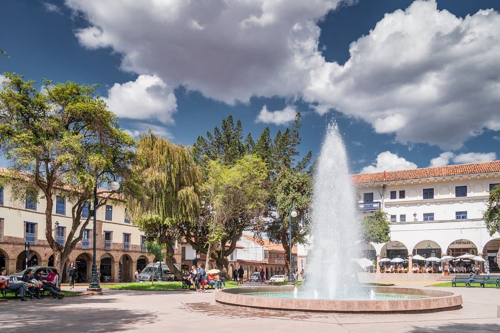 Beautiful fountain is front and center on Plaza Regocijo