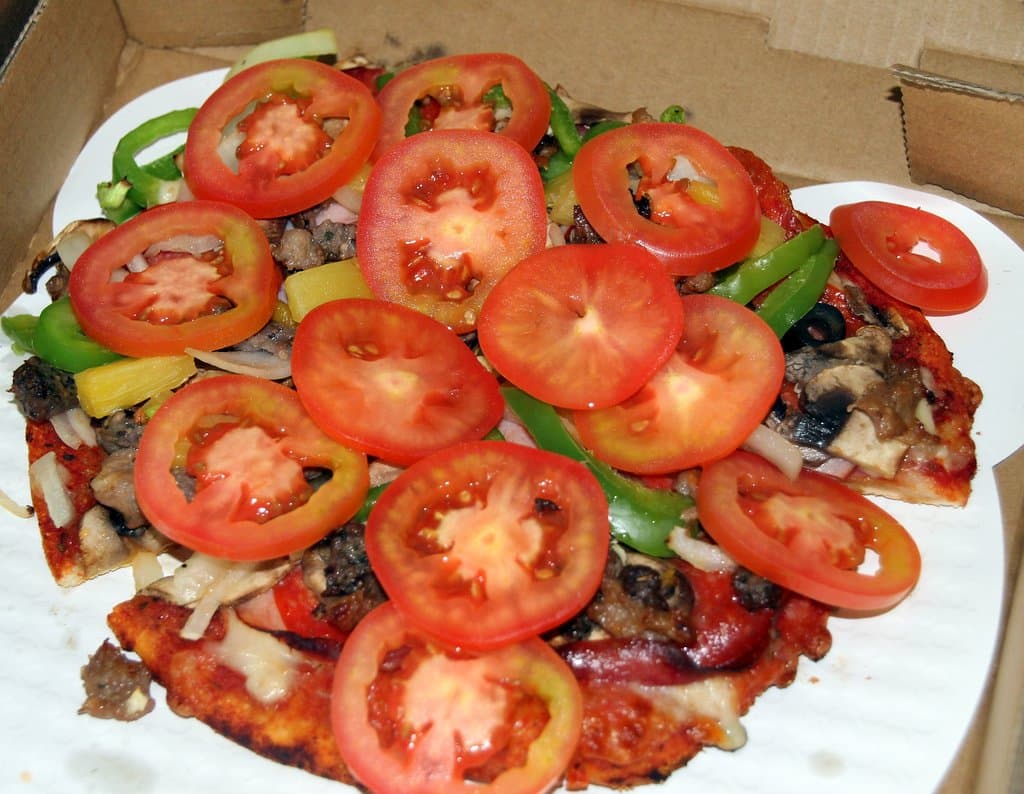 The Everything - Salami, Pepperoni, beef, sausage, Canadian bacon, mushroom, olive, green pepper, onion, tomato, pineapple