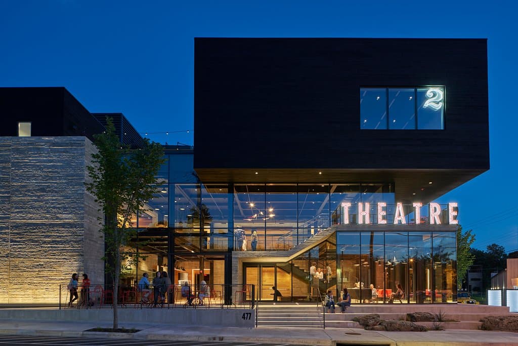 TheatreSquared's new home is an architecturally significant new cultural landmark in downtown Fayetteville, Arkansas. Photo by Tim Hursley.