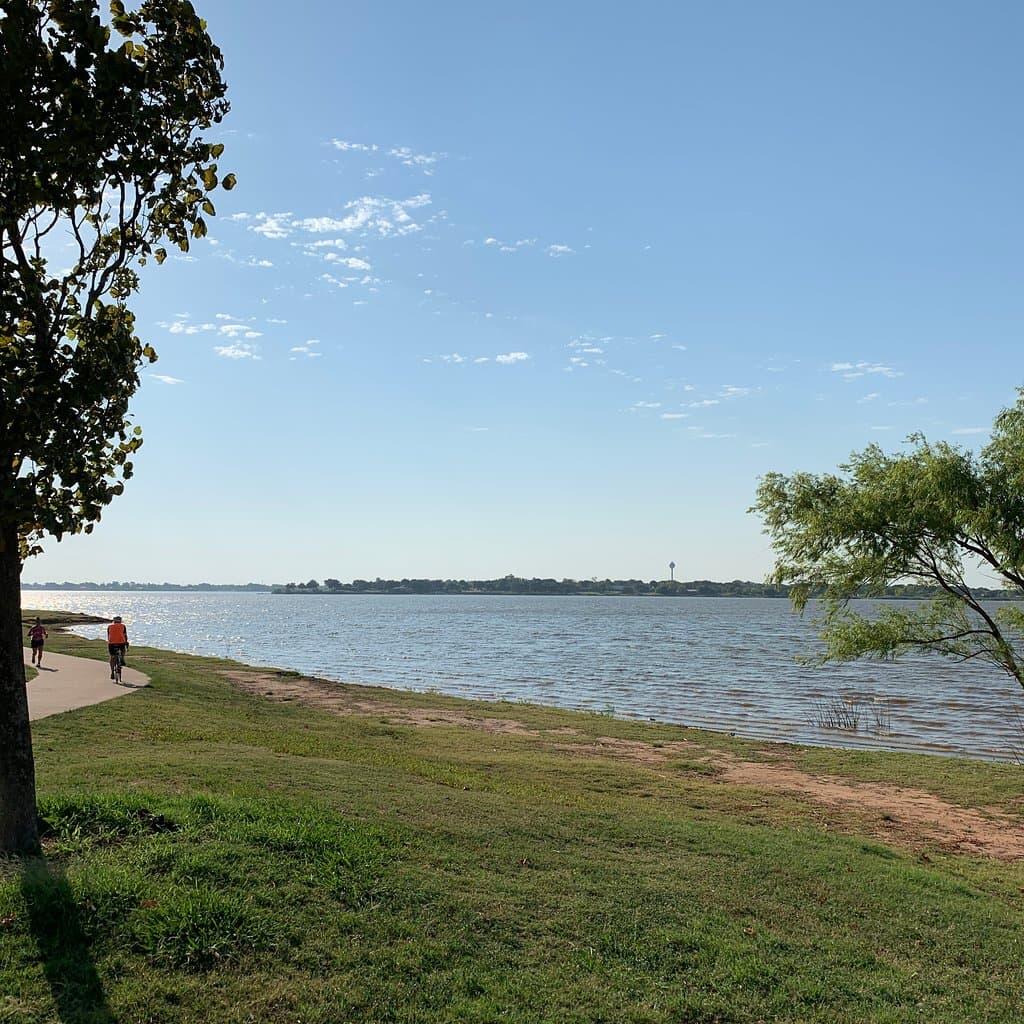 View of Lake Wichita from the sidewalk.