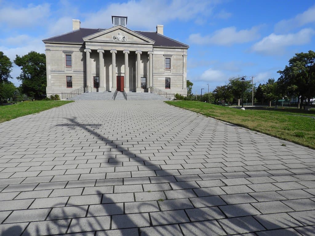 Ionic columns are part of the facade