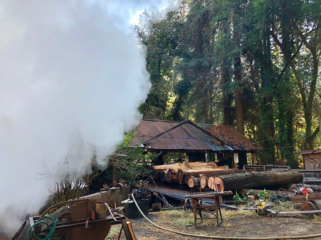 Logs piled up for a demonstration run weekend.