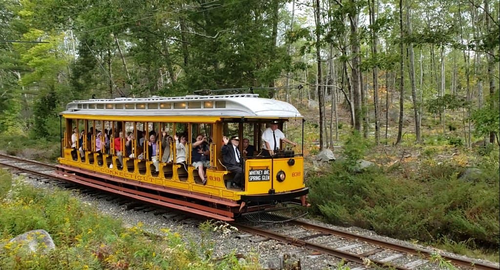 Guests take a ride on our private heritage railroad on our open car, Connecticut 303!