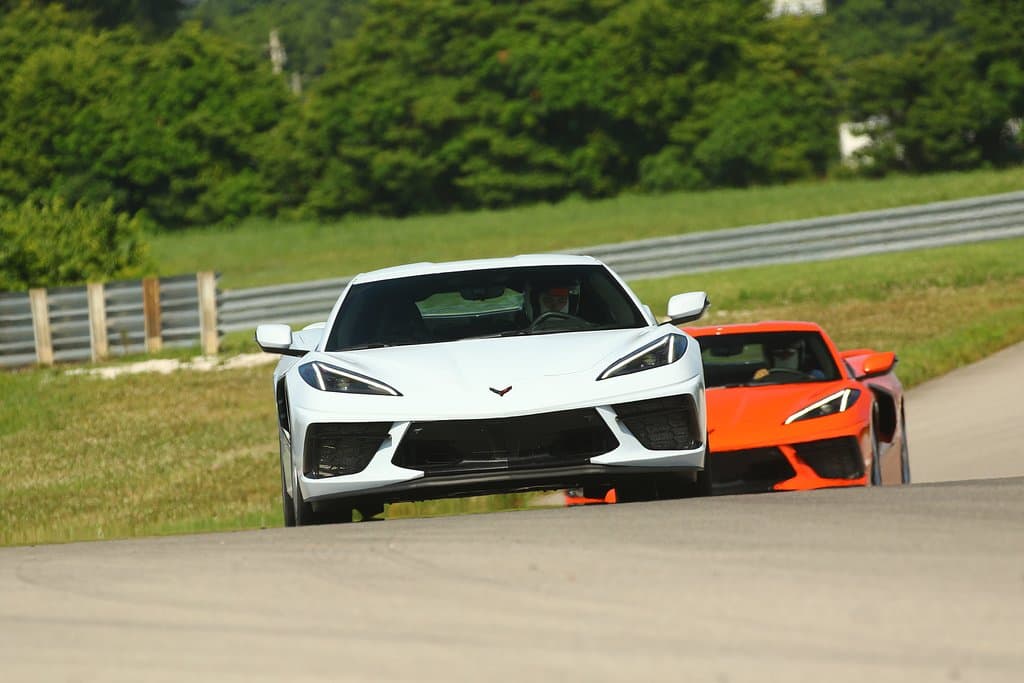Two of the new C8 Corvettes we got to drive.