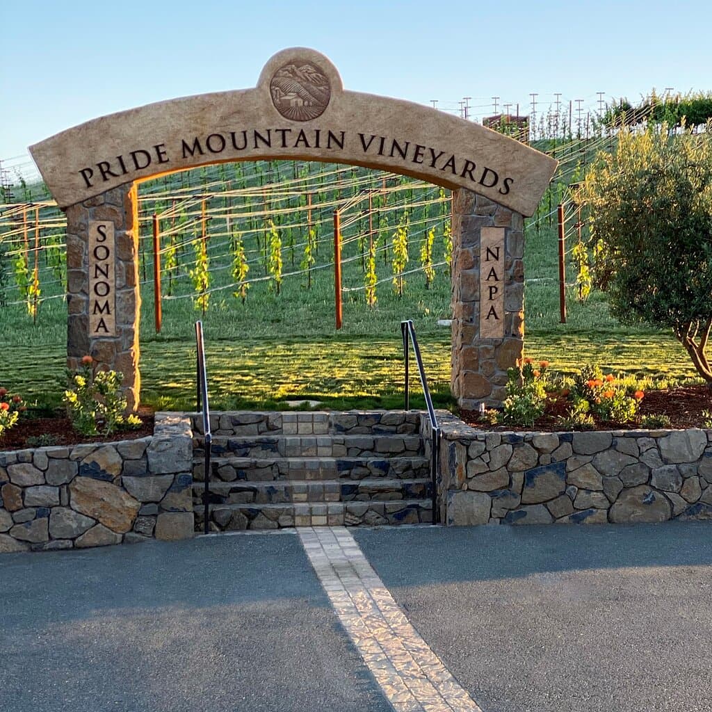 Our vineyards straddle the Napa/Sonoma border at 2100' above sea level. The Stone Arch path follows the border so you can put one foot in Napa and one in Sonoma!