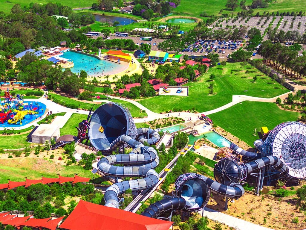 Aerial shot of Jamberoo Action Park in summer