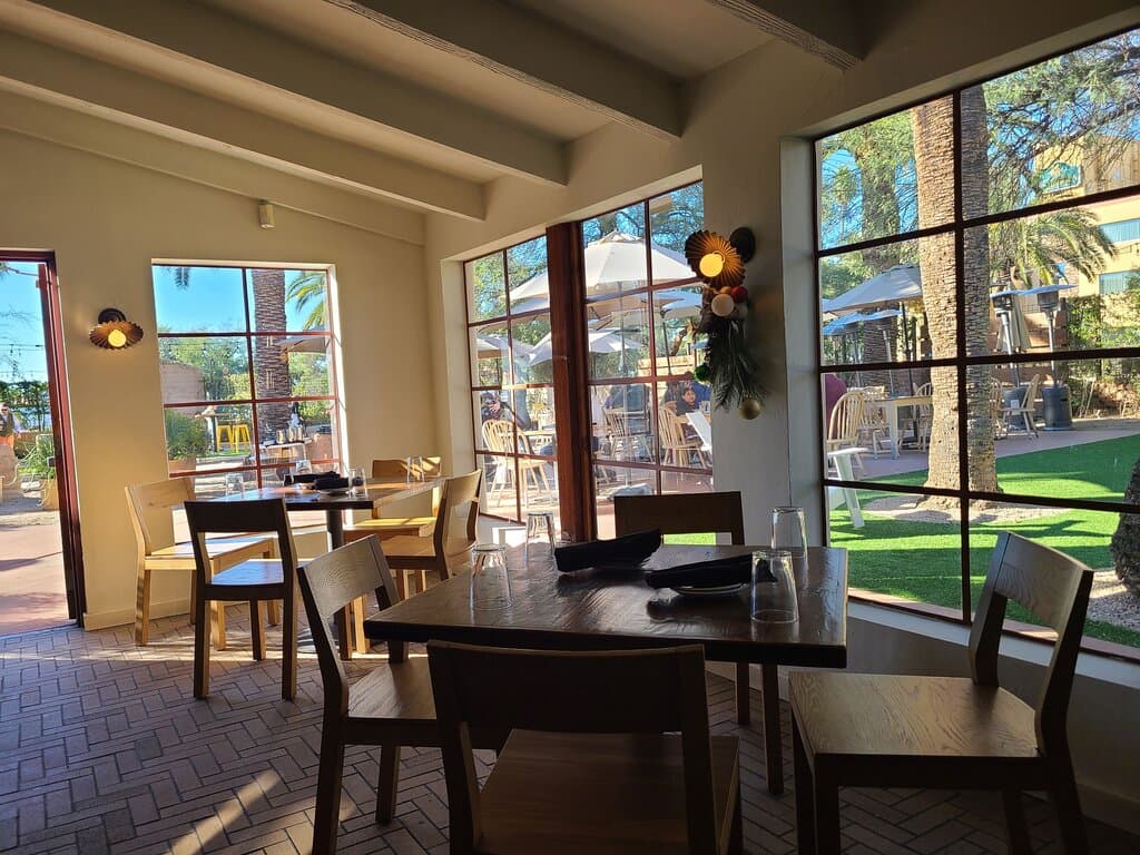 On porch looking outside