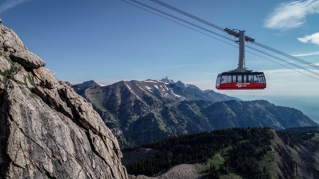 The Aerial Tram flying high in the sky during summer.
