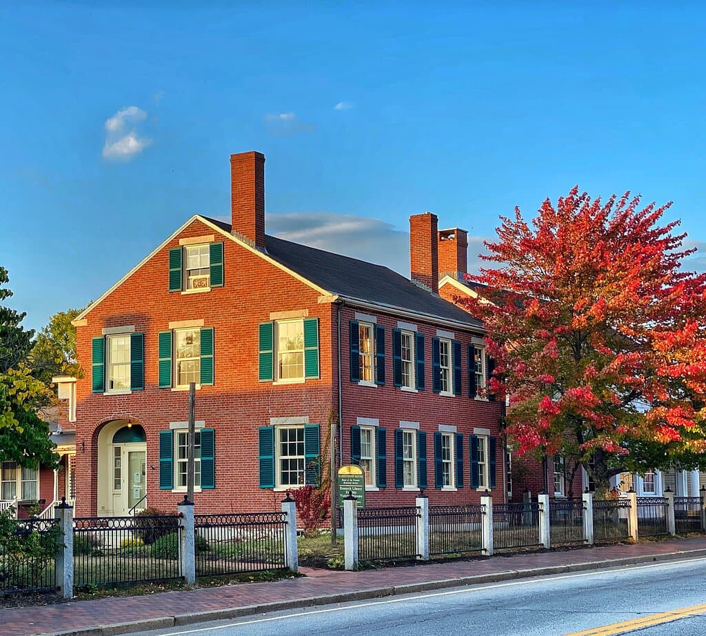 Freeport Historical Society offices and exhibits are housed in the 1831 Harrington House, one of the few original brick houses on Freeport's Main Street.
