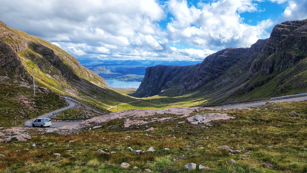 From our Rabbie's Tour of Torridon and Applecross. The view down the Applecross Way, looking through the Bealach na Ba.