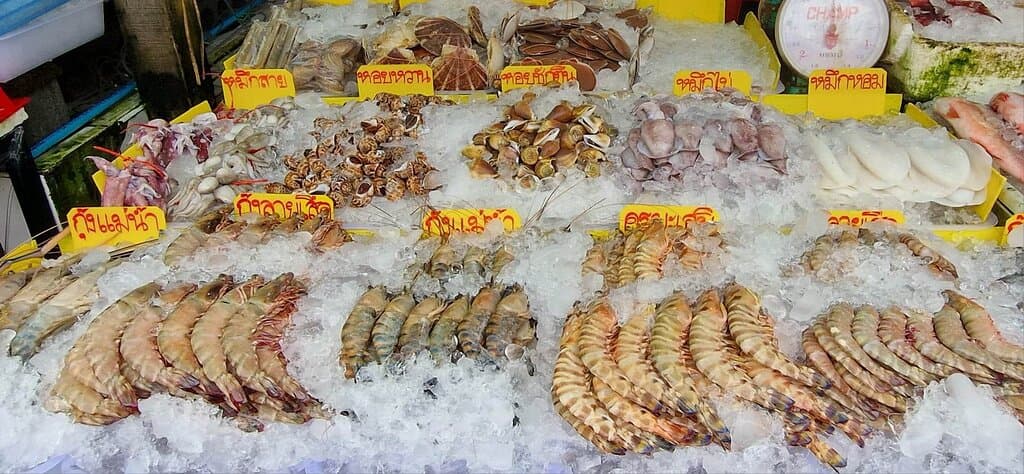 fresh fish & prawns at market