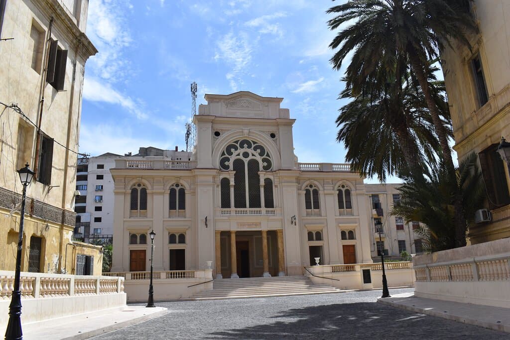 This is a view of the exterior entrance to the synagogue's main sanctuary.