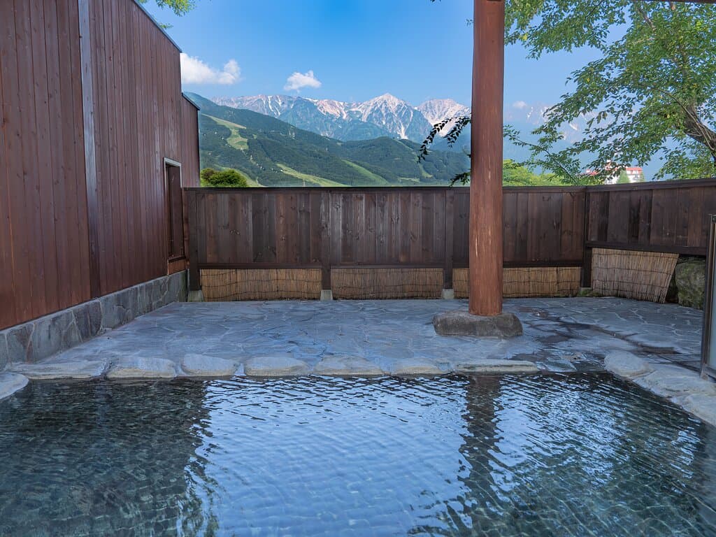 女湯露天風呂からの夏山景色
"View of a Summer Mountain from the Women's Hot Spring Bath"