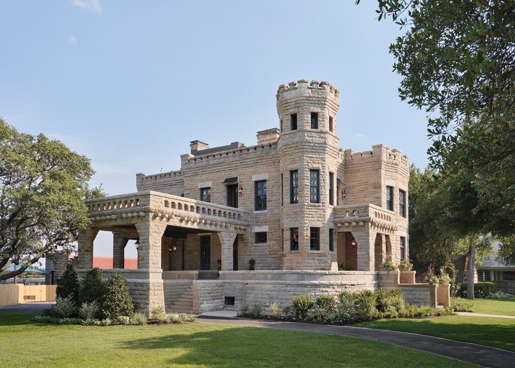 Driveway and turret.