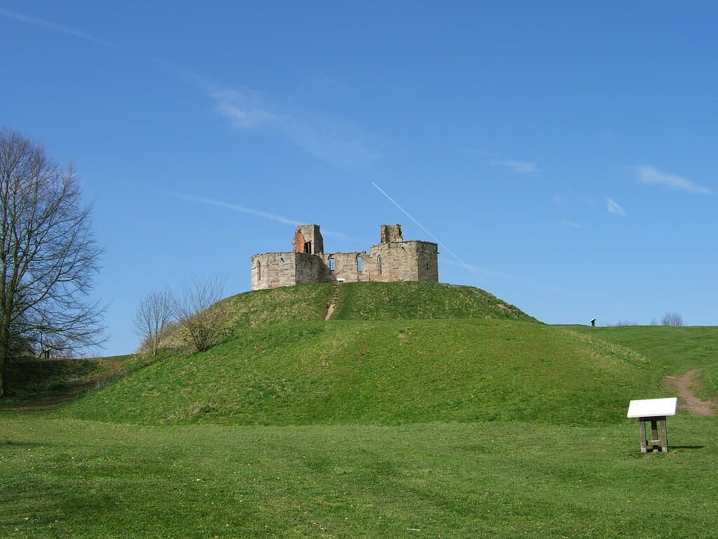 Stafford Castle - focused on the Keep upon the Motte on a clear-sky day.