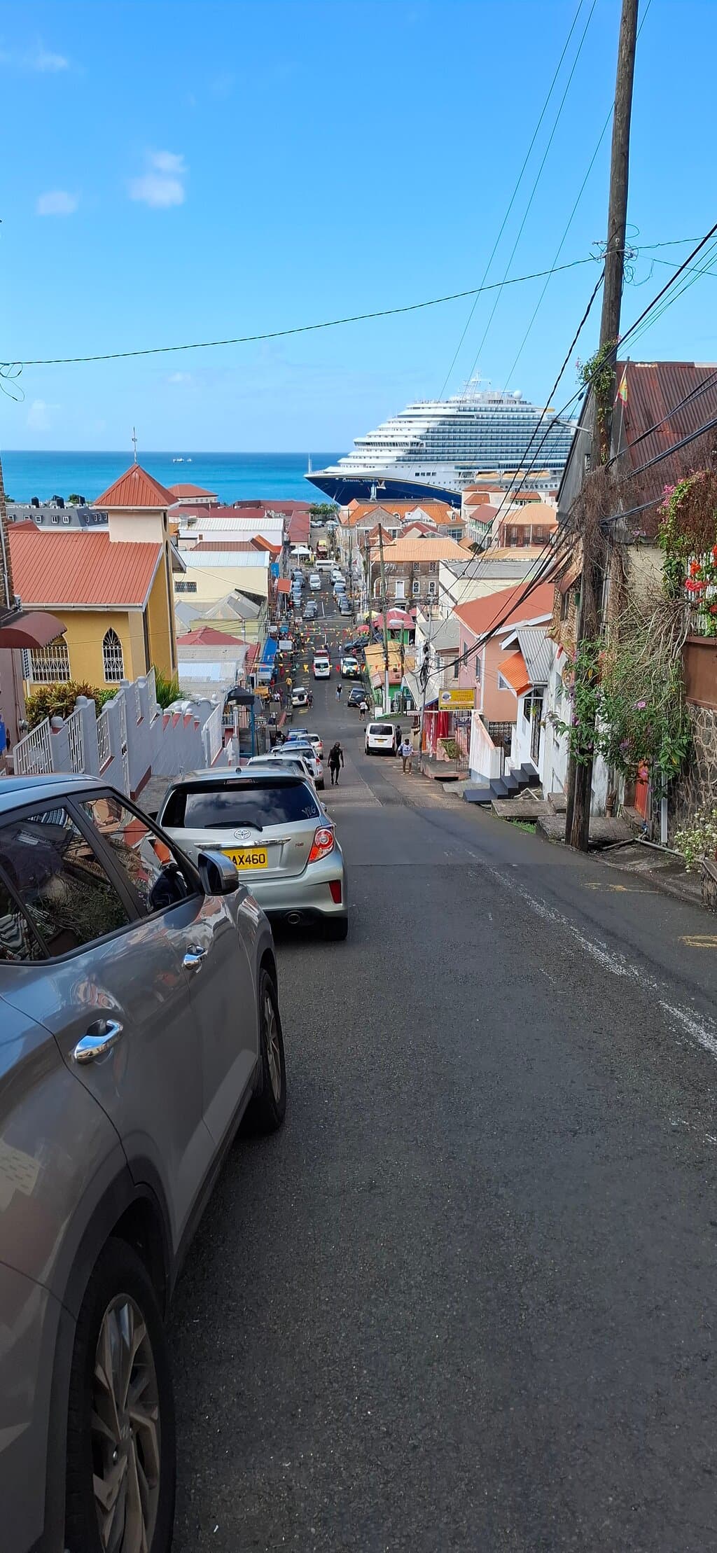 View down a street looking at Cruise Ship Terminal
