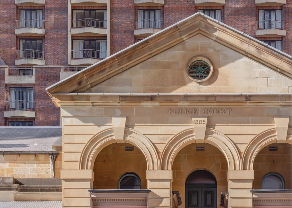 POLICE COURT 1885 outside above Police Court entrance, Justice & Police Museum